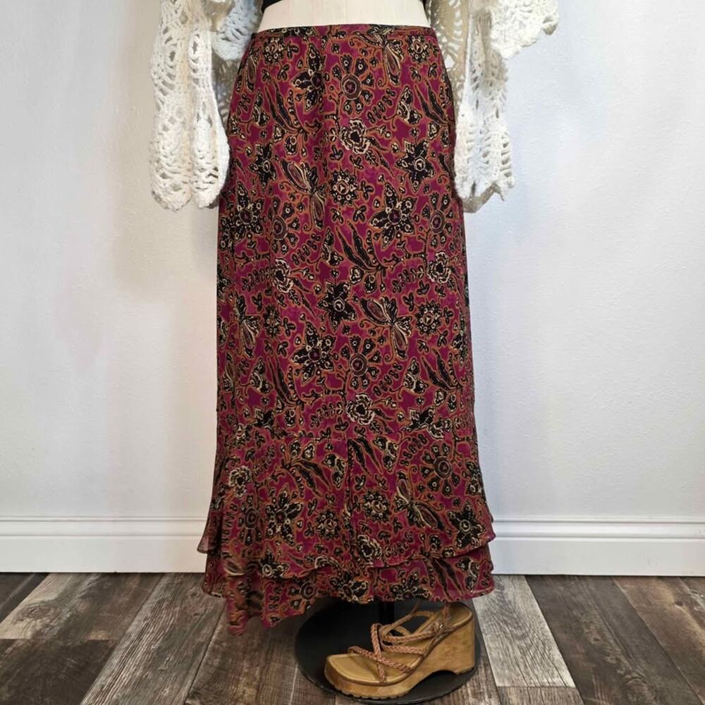 Y2K Boho Midi Skirt Whimsigoth Fairy Grunge Festival Floral Medium